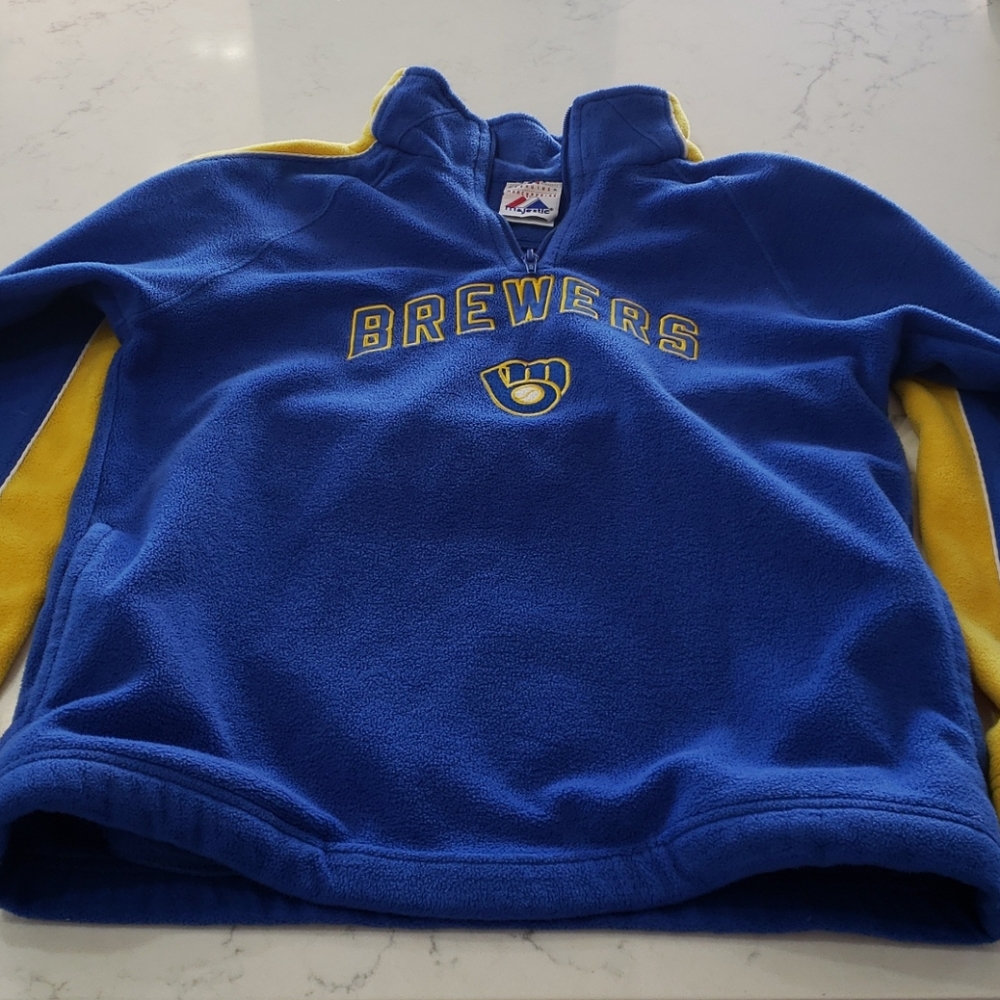 Milwaukee Brewers Blue And Yellow Zip Collar fleece 12